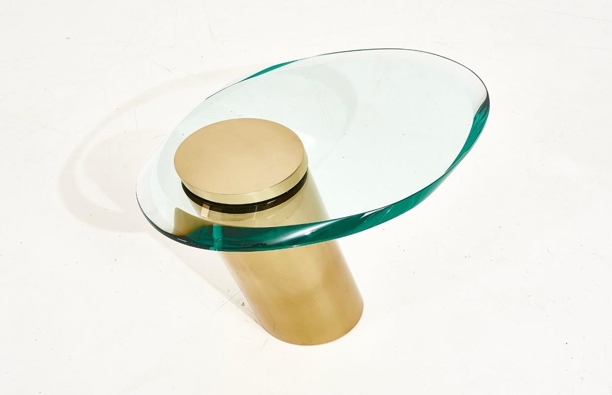 North American Karl Springer Brass with Cantilevered Glass Side Table, 1980