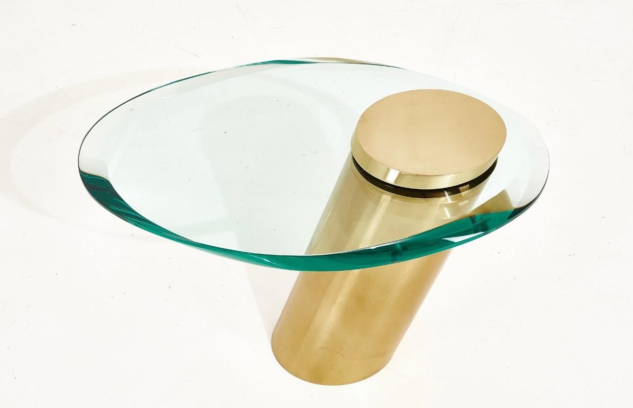 Karl Springer Brass with Cantilevered Glass Side Table, 1980 In Good Condition In Chicago, IL