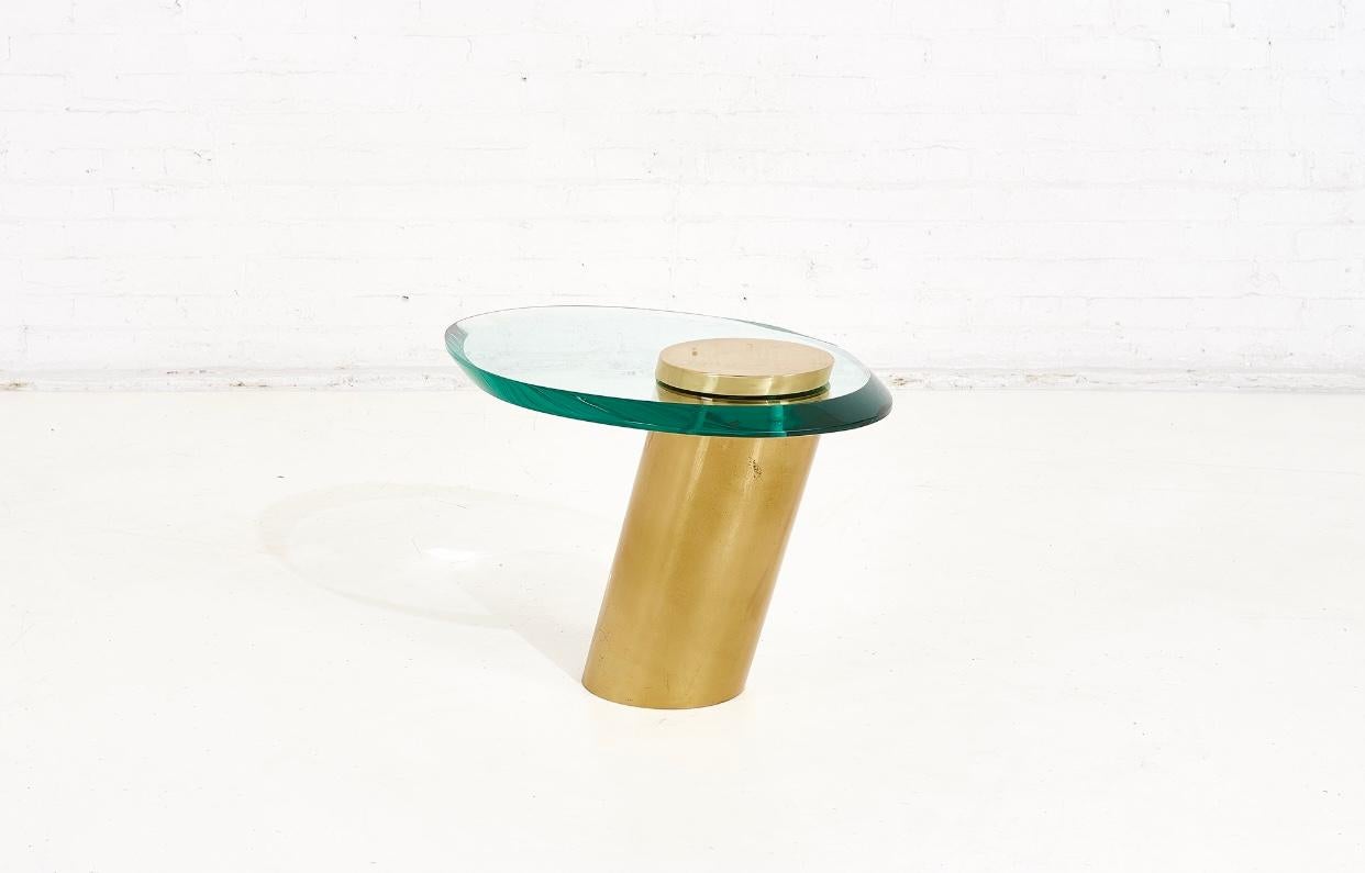 Late 20th Century Karl Springer Brass with Cantilevered Glass Side Table, 1980