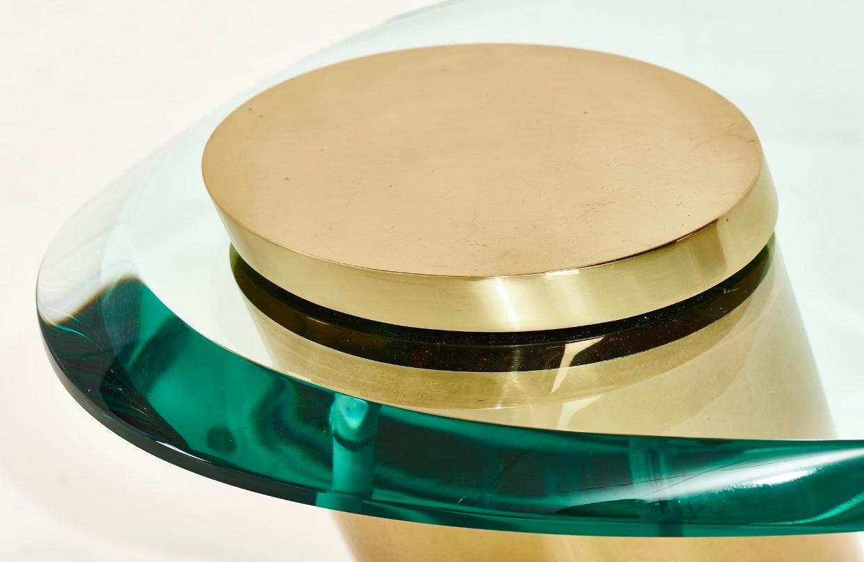 Karl Springer Brass with Cantilevered Glass Side Table, 1980 2