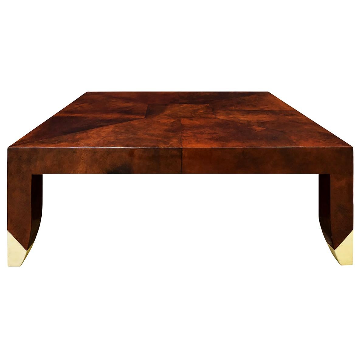 Karl Springer "Bristol Coffee Table" in Lacquered Goatskin circa 1990 'Signed'