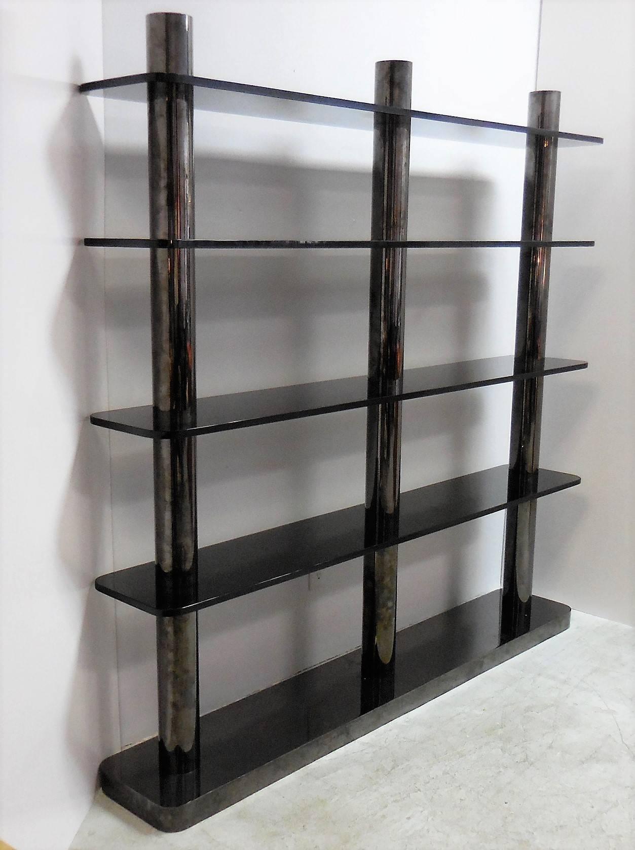 American Karl Springer Bronze and Glass Bookcase Wall Unit, 1975