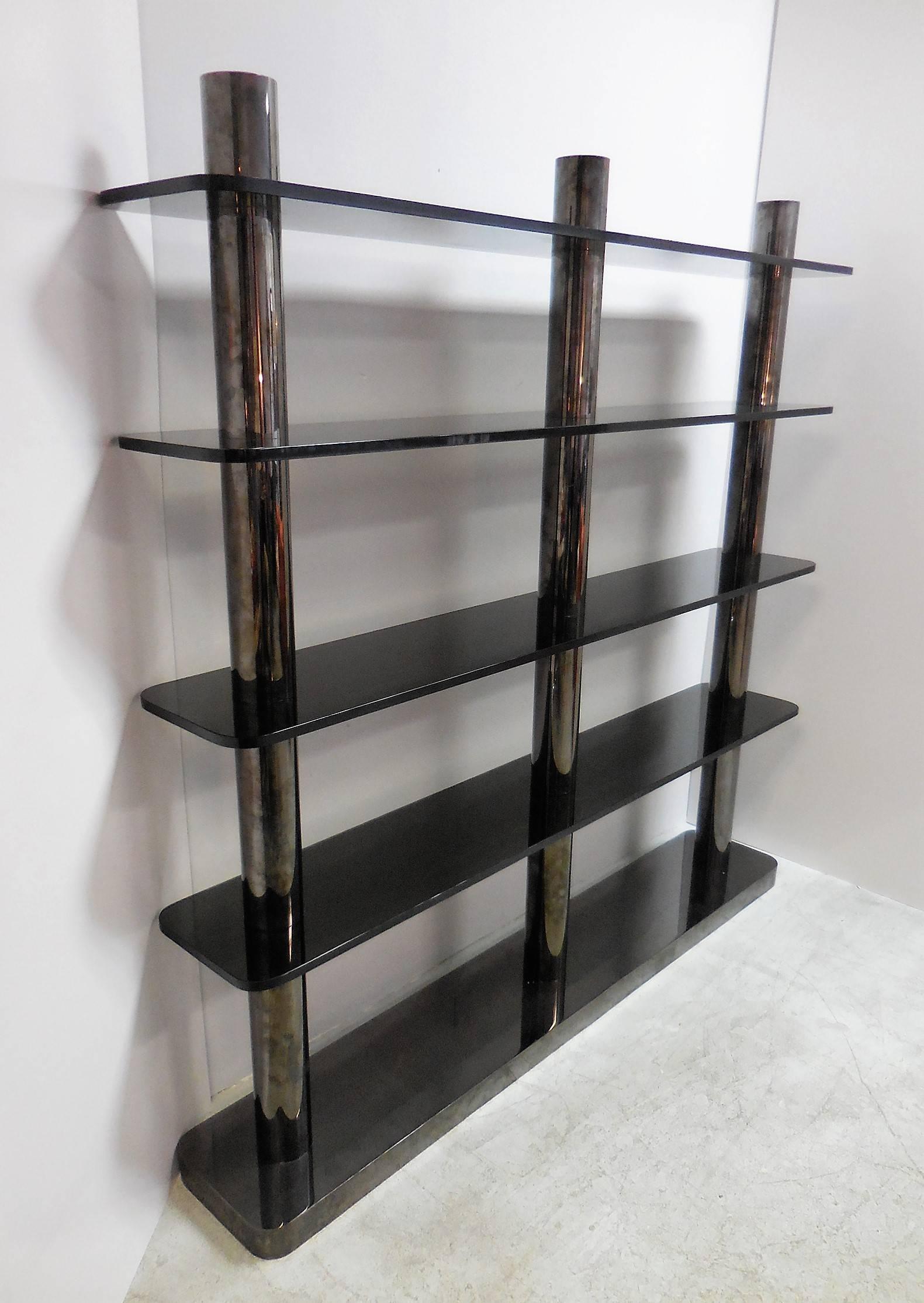 Karl Springer Bronze and Glass Bookcase Wall Unit, 1975 In Good Condition In Miami, FL