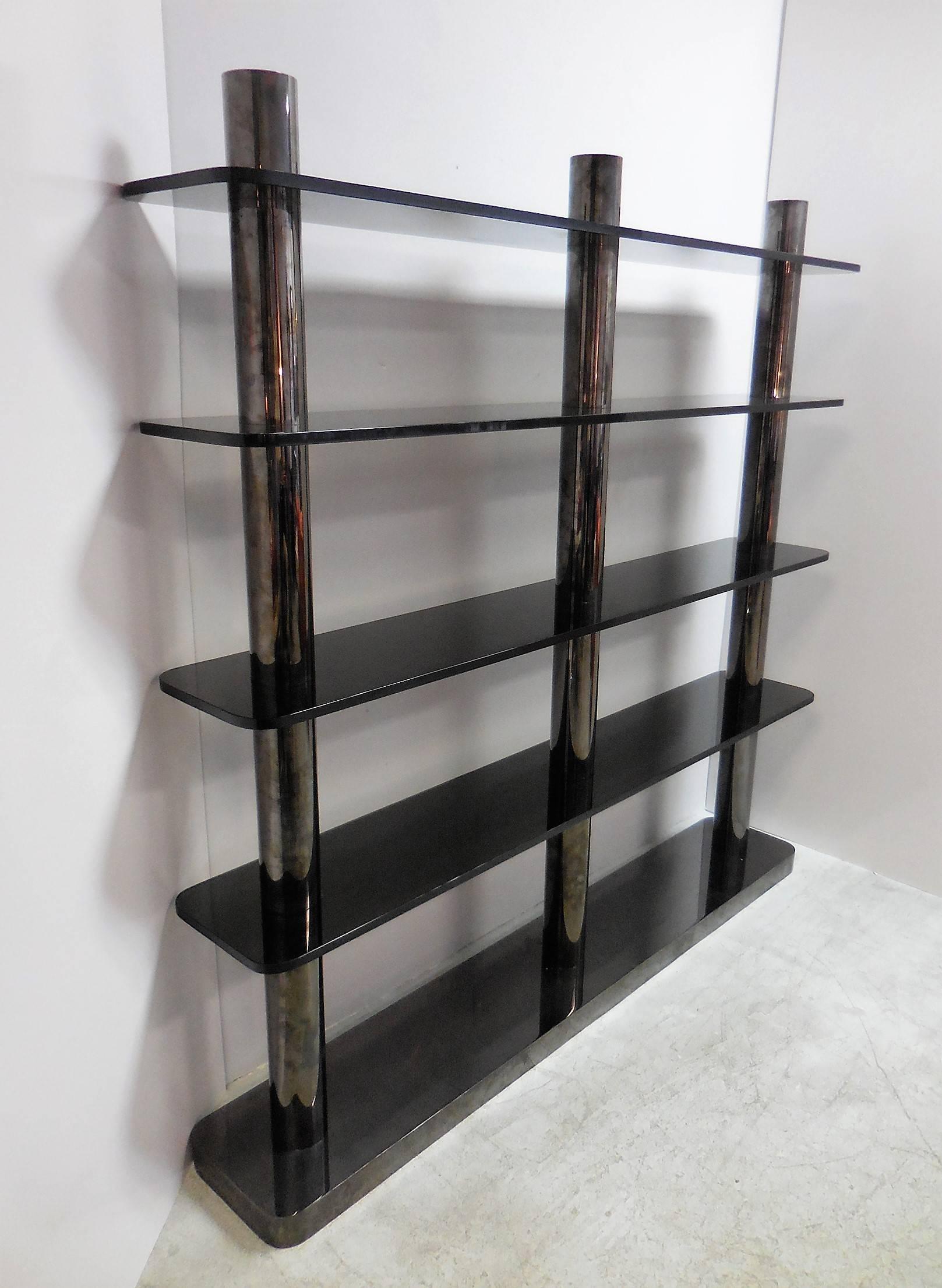 Late 20th Century Karl Springer Bronze and Glass Bookcase Wall Unit, 1975