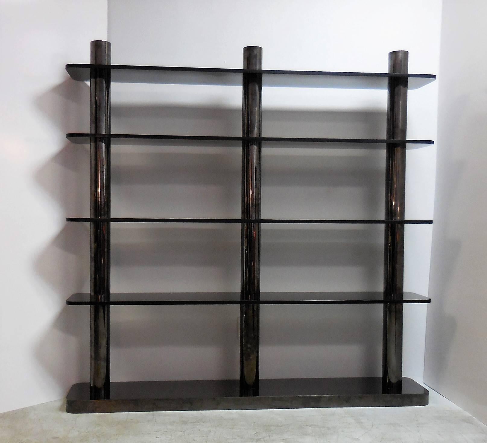 Karl Springer Bronze and Glass Bookcase Wall Unit, 1975 1