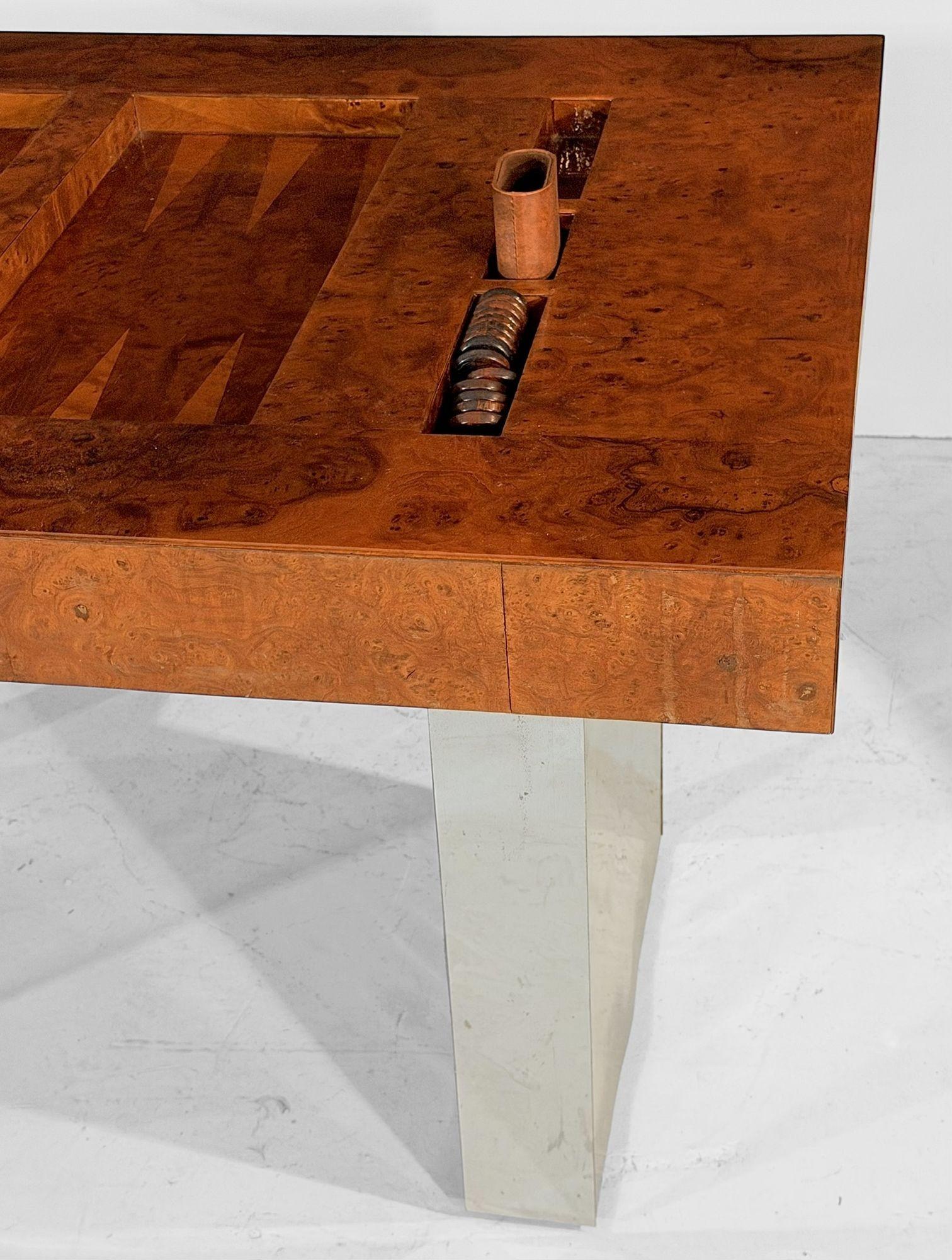 Karl Springer Burlwood and Chrome Backgammon Table, 1980 For Sale 3