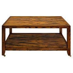 Karl Springer Chic Coffee Table in Zebrawood with Brass Castors 1980s