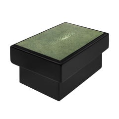 Karl Springer Chic Deckeldose mit grünem Chagrin-Lackdeckel 1980er Jahre (signiert)