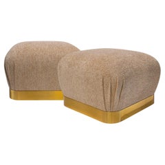 Karl Springer Chic Pair of "Souffle Ottomans" with Brass Bases 1970s