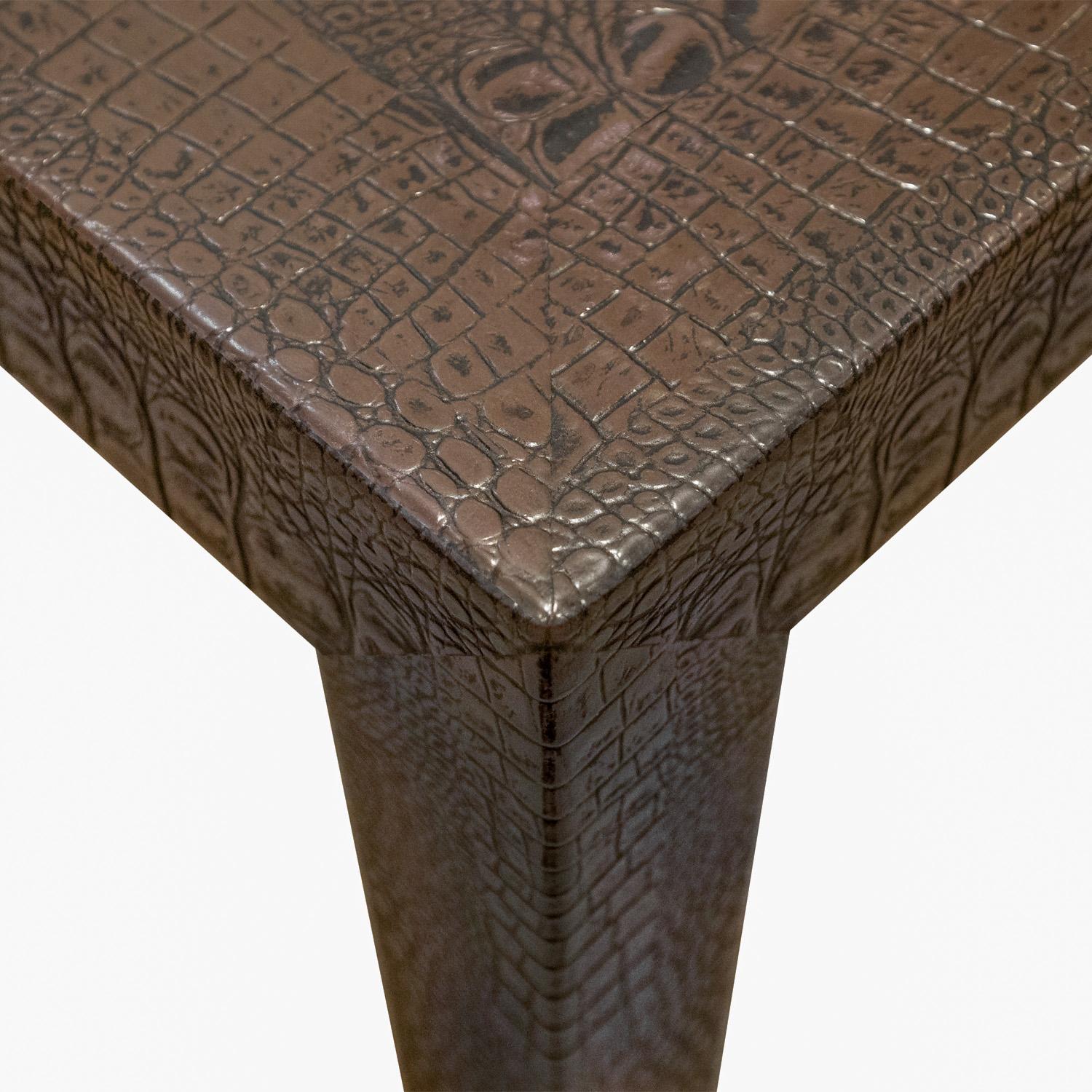 American Karl Springer Chic Side Table in Embossed Crocodile Leather, 1980s For Sale