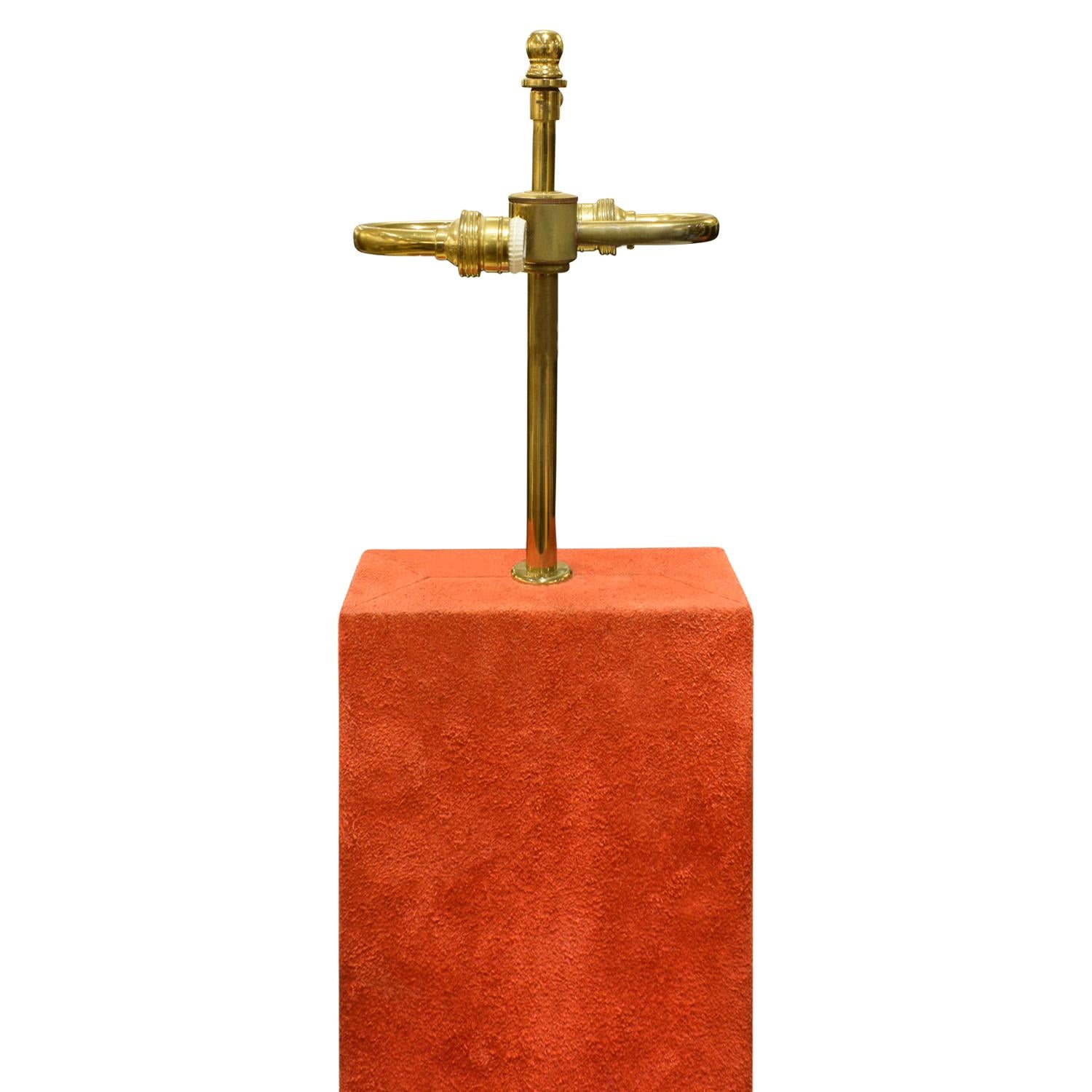 American Karl Springer Chic Table Lamp in Brass and Red Suede 1970s