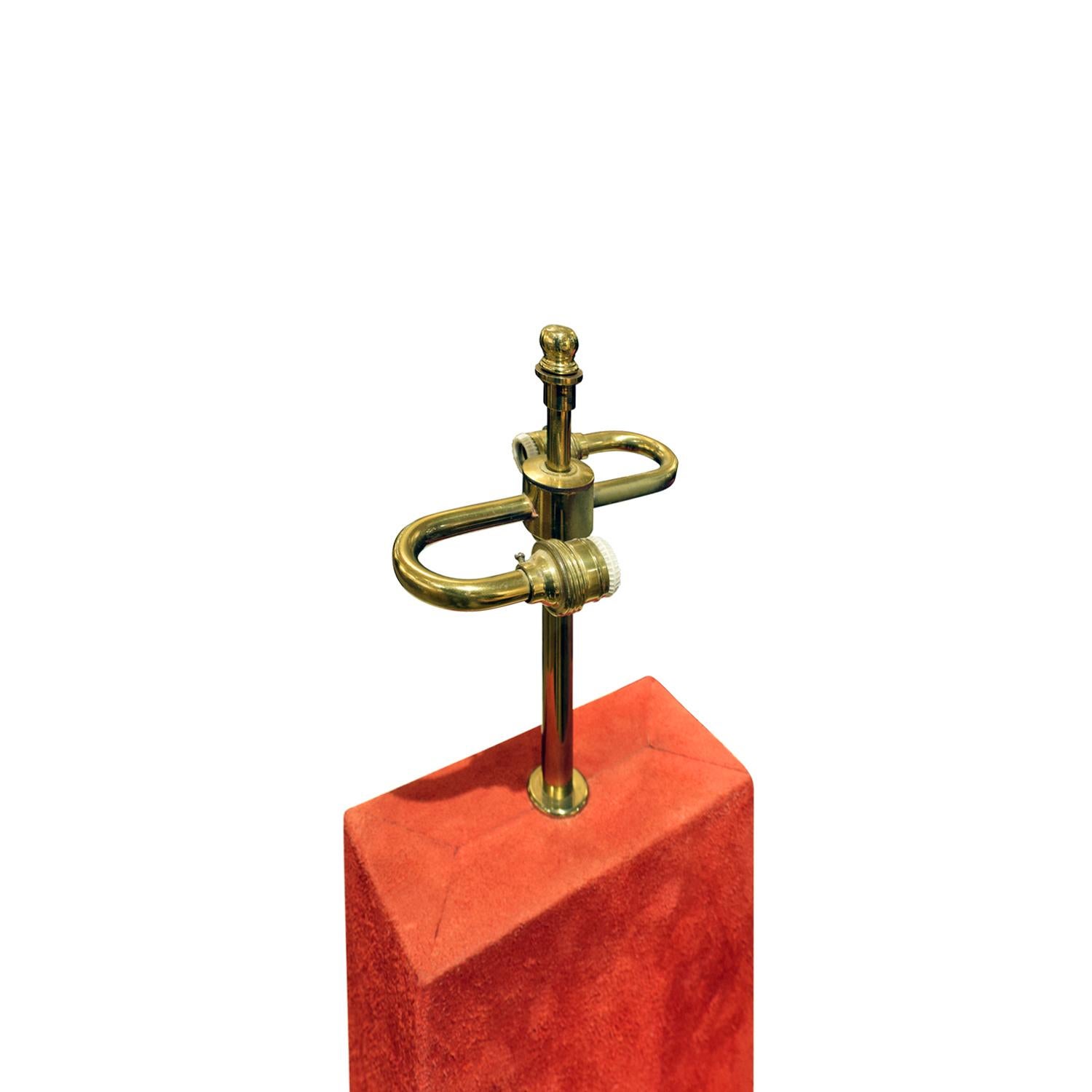 Hand-Crafted Karl Springer Chic Table Lamp in Brass and Red Suede 1970s