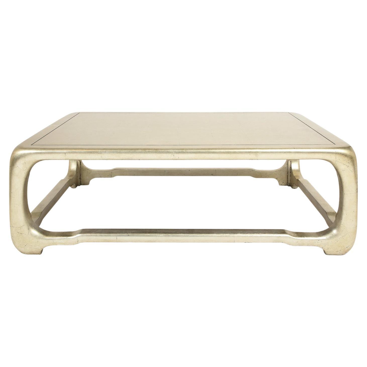 Karl Springer "Chinese Cube Style Coffee Table" in Platinum Leaf 1980s For Sale