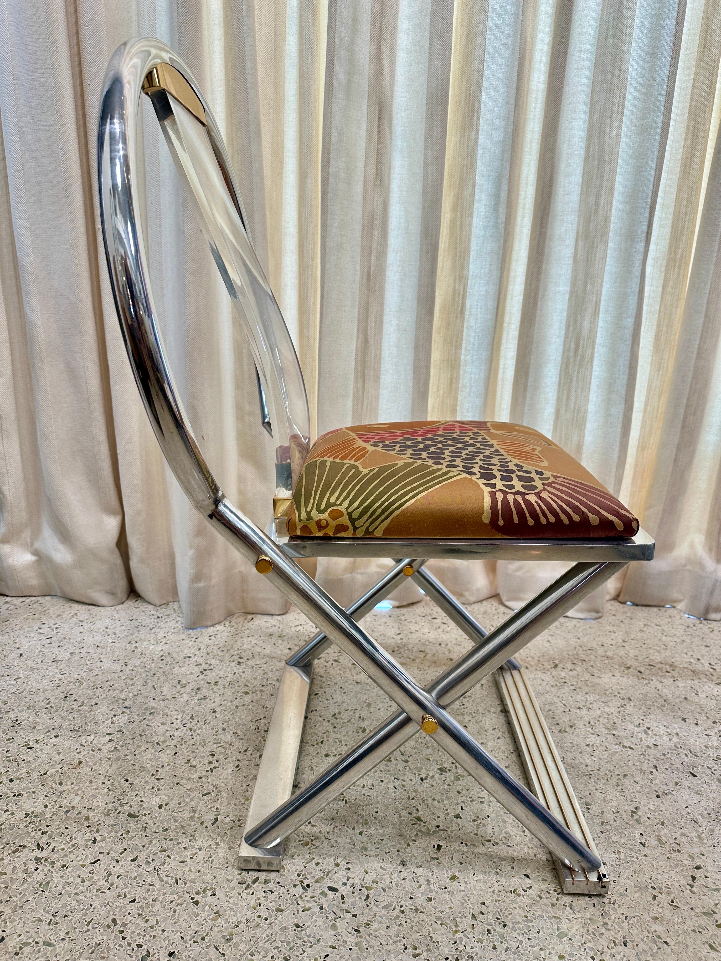 Brass Karl Springer, Chinese Curved Back Chair, USA, c. 1980s For Sale