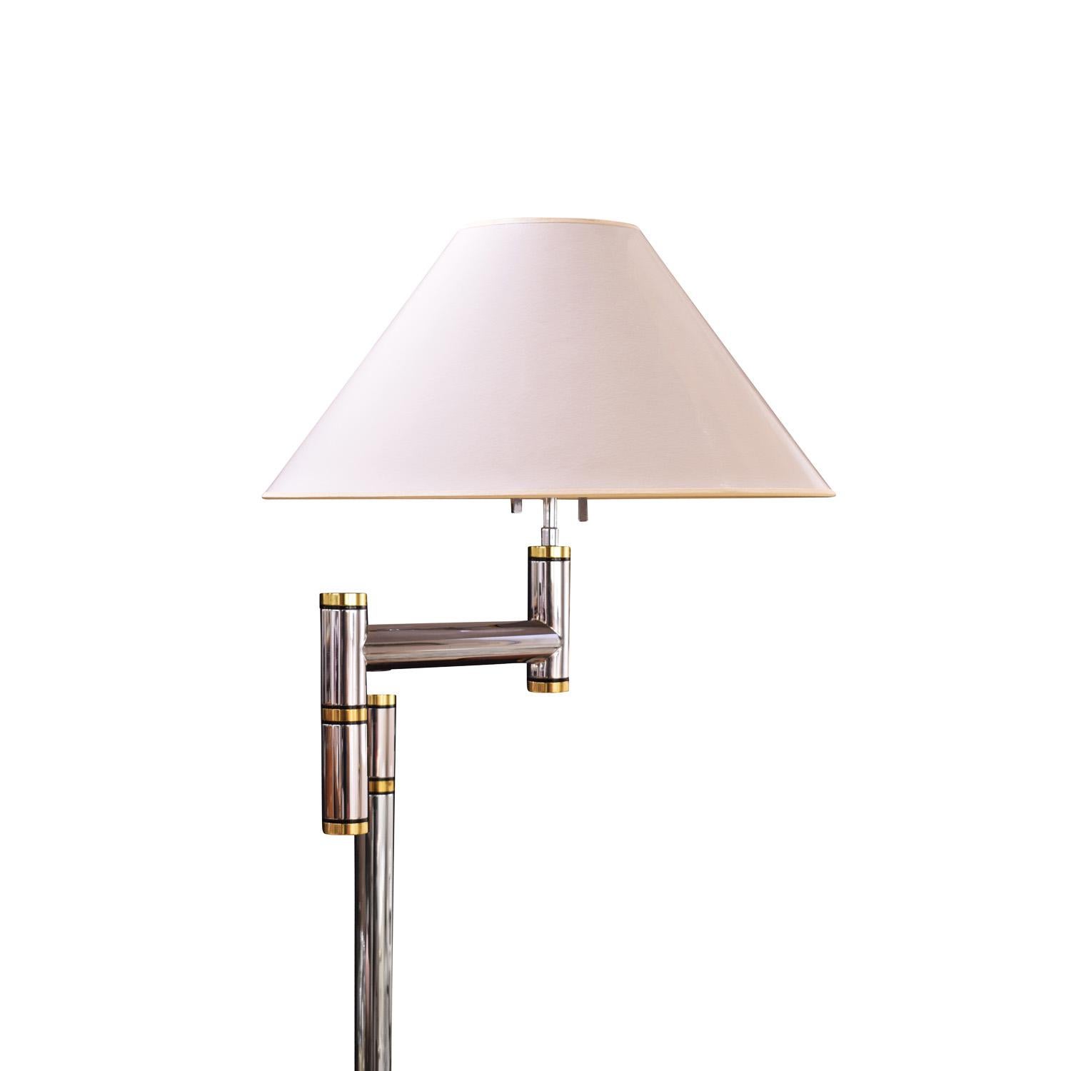 Modern Karl Springer Chrome and Brass Swing-Arm Floor Lamp 1980s