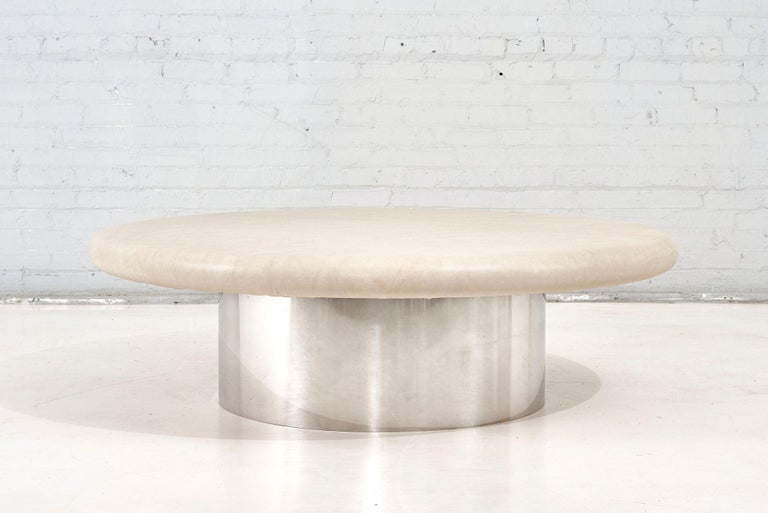 Karl Springer Chrome Drum and Leather Coffee Table, 1960 In Excellent Condition For Sale In Chicago, IL