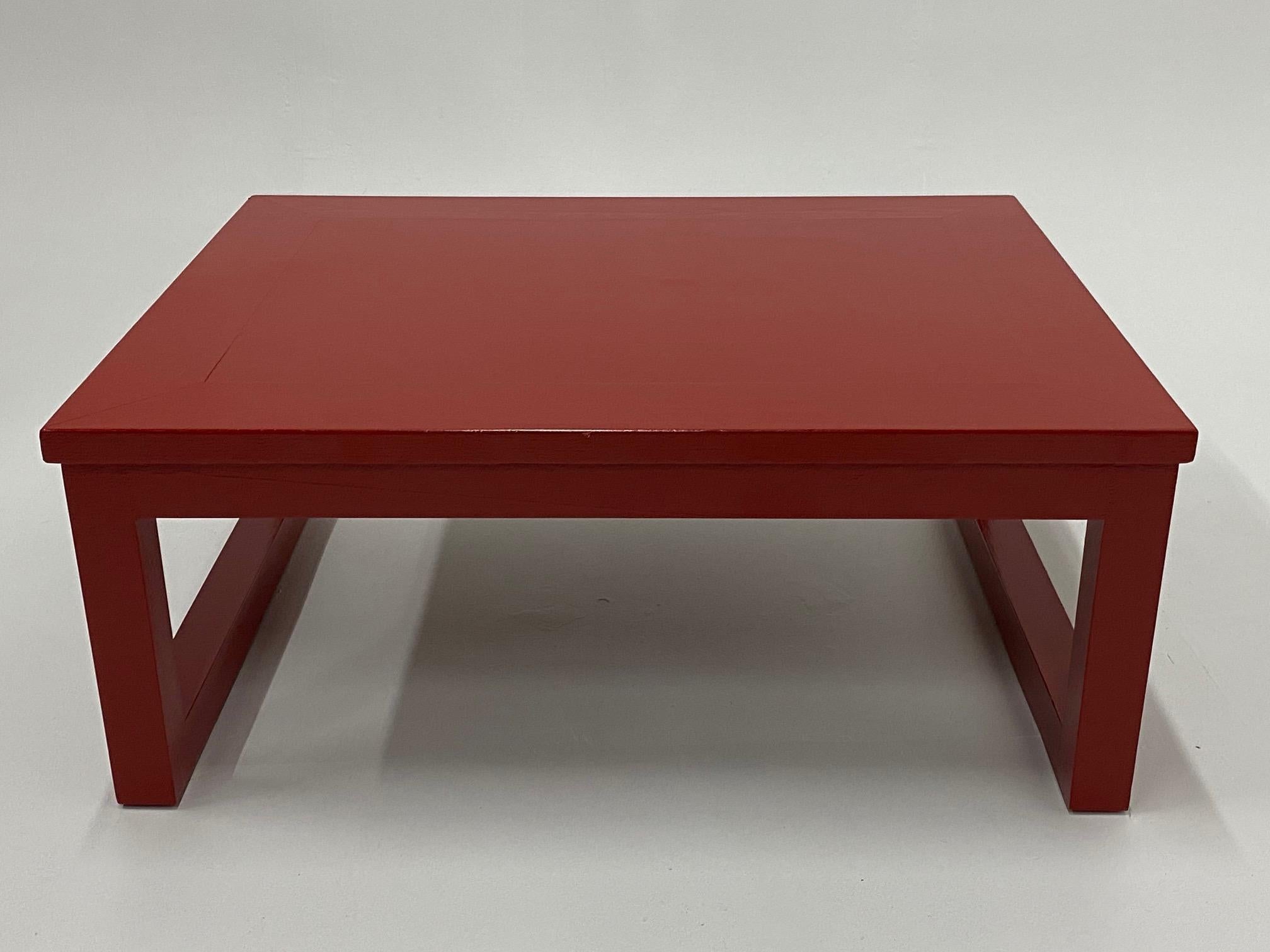 Karl Springer Cinnabar Red Grass Cloth Mid-Century Modern Coffee Table In Excellent Condition In Hopewell, NJ