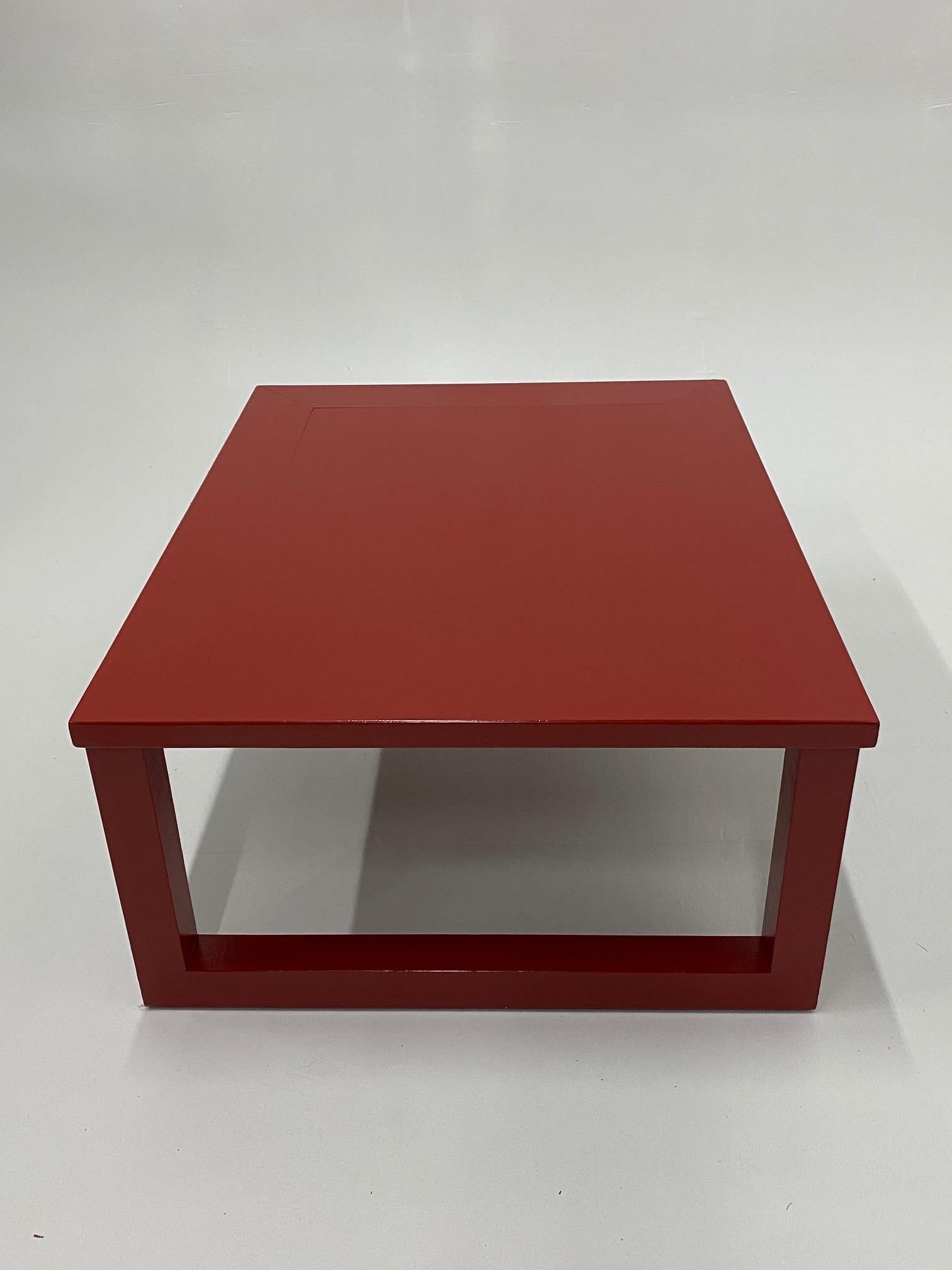 Late 20th Century Karl Springer Cinnabar Red Grass Cloth Mid-Century Modern Coffee Table