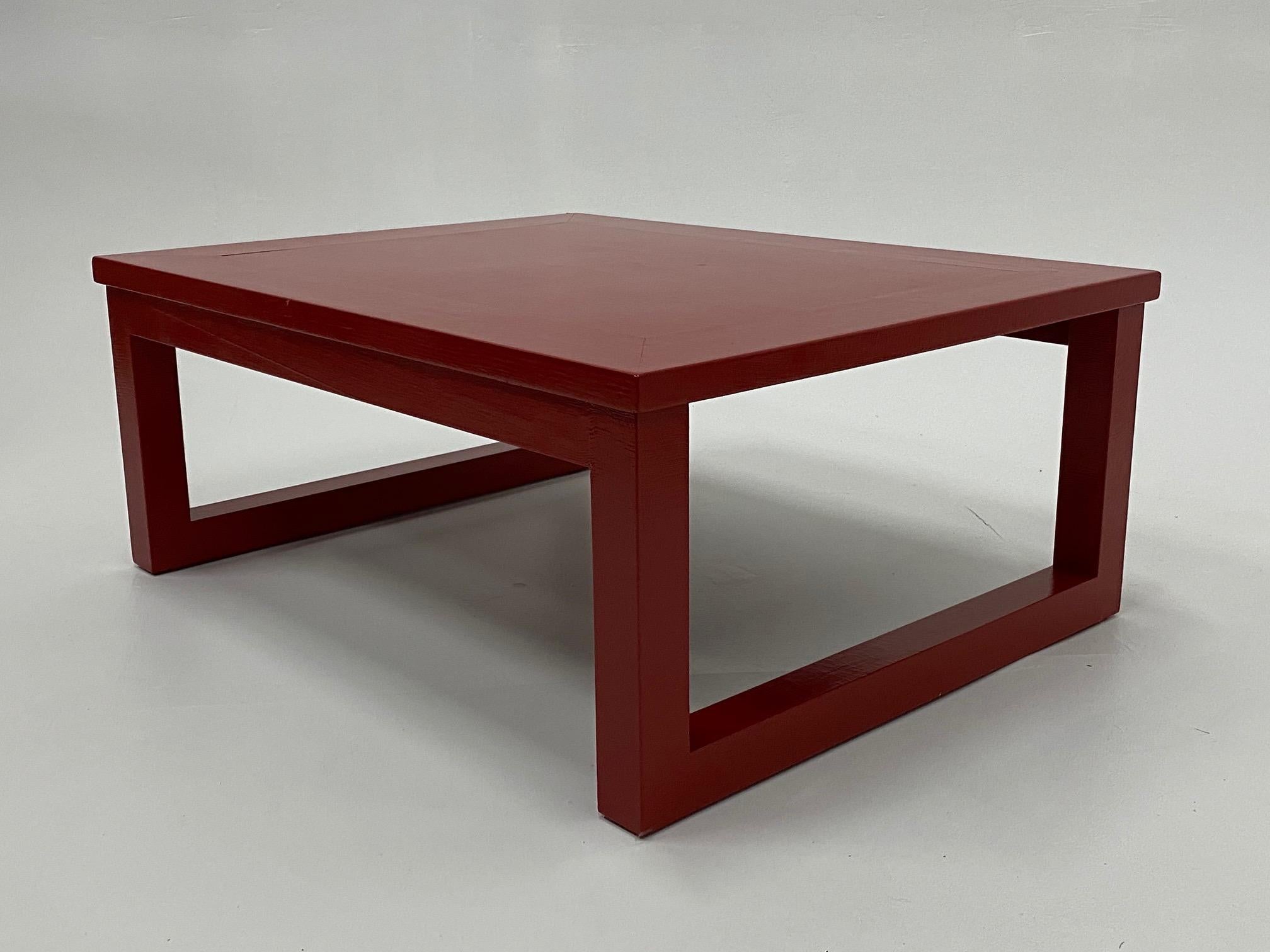 Karl Springer Cinnabar Red Grass Cloth Mid-Century Modern Coffee Table 1