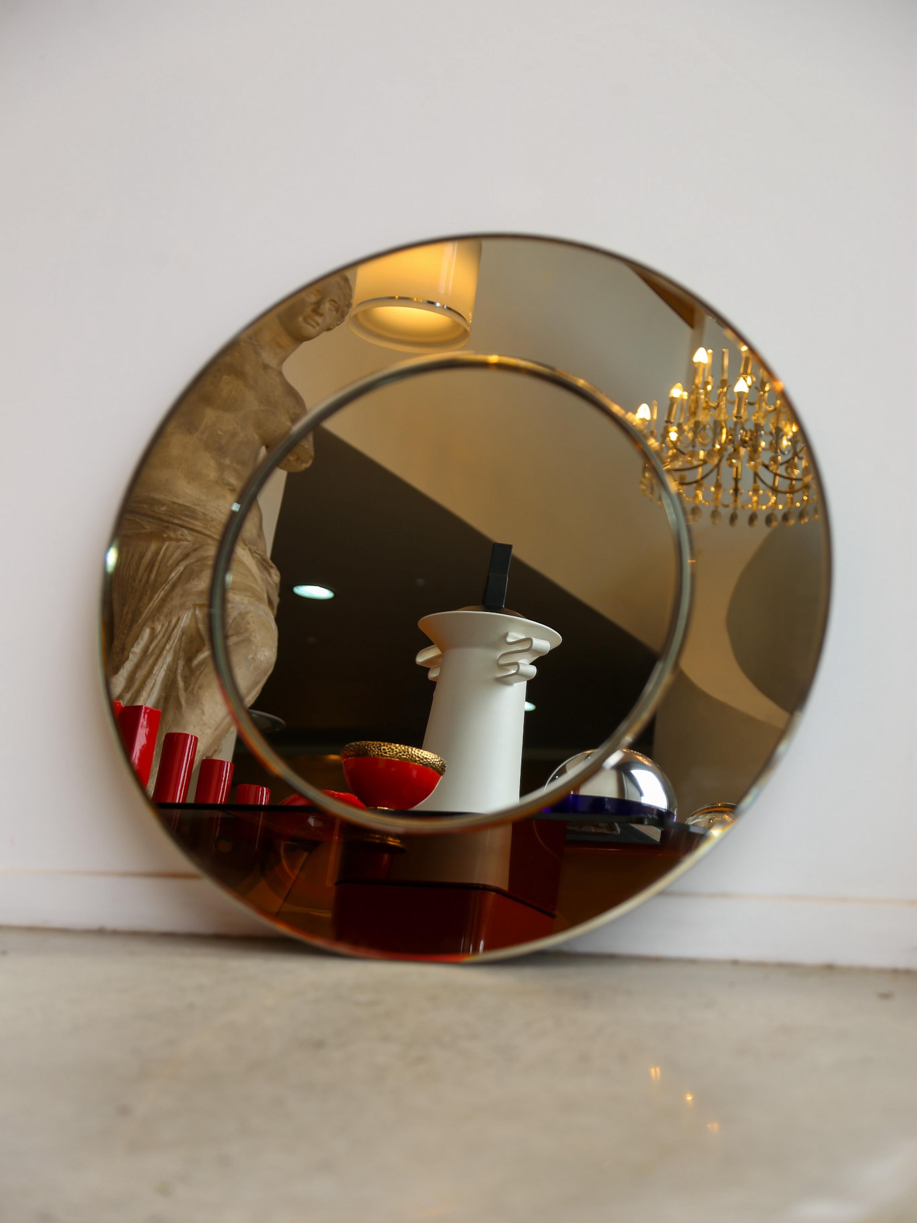 Italian Karl Springer Circular Wall Mirror 1970s For Sale