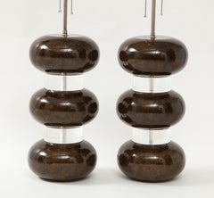 Karl Springer Clear and Marbleized Brown Bubble Lamps