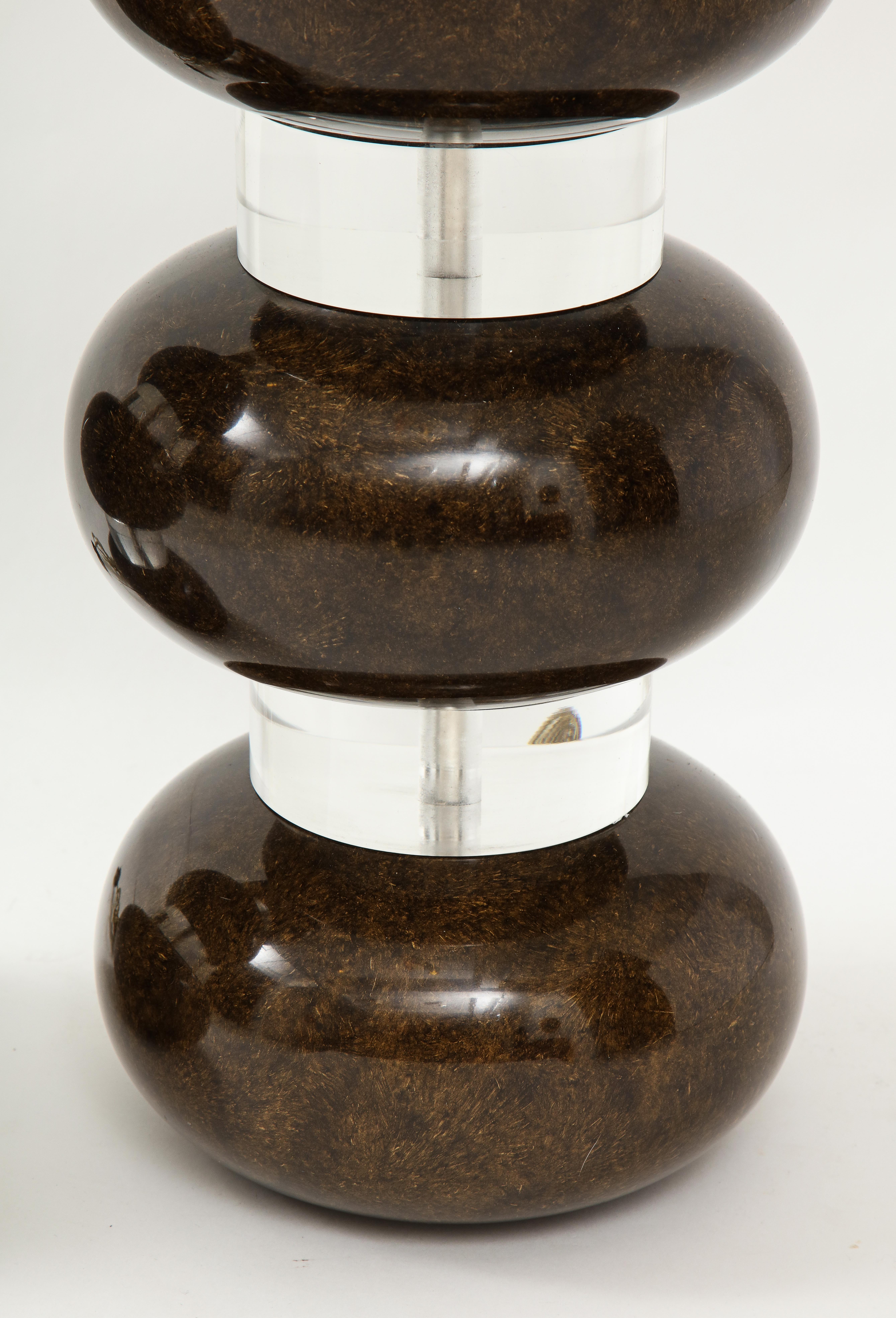 Cast Karl Springer Clear and Marbleized Brown Bubble Lamps For Sale
