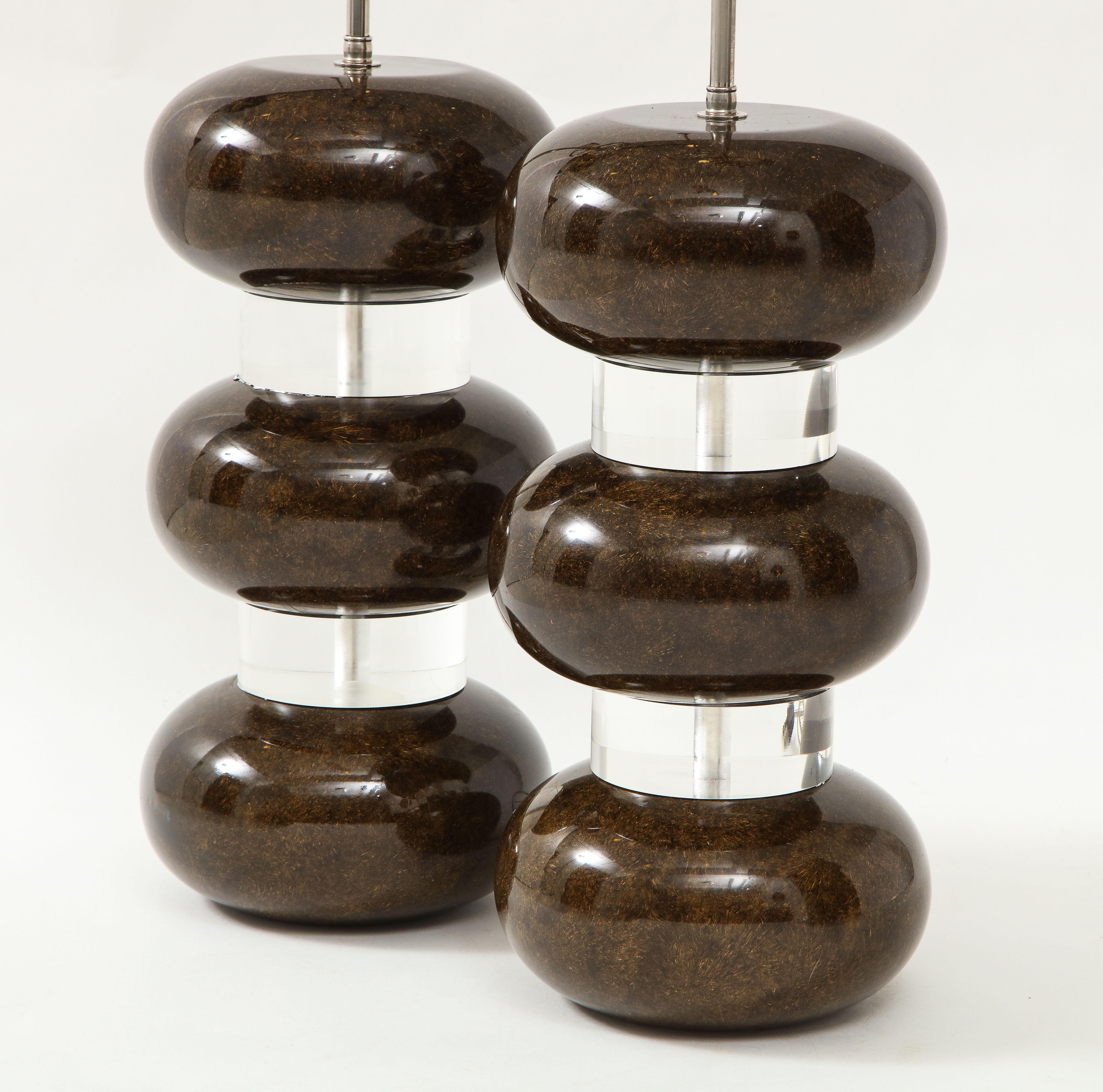 Karl Springer Clear and Marbleized Brown Bubble Lamps In Good Condition For Sale In New York, NY