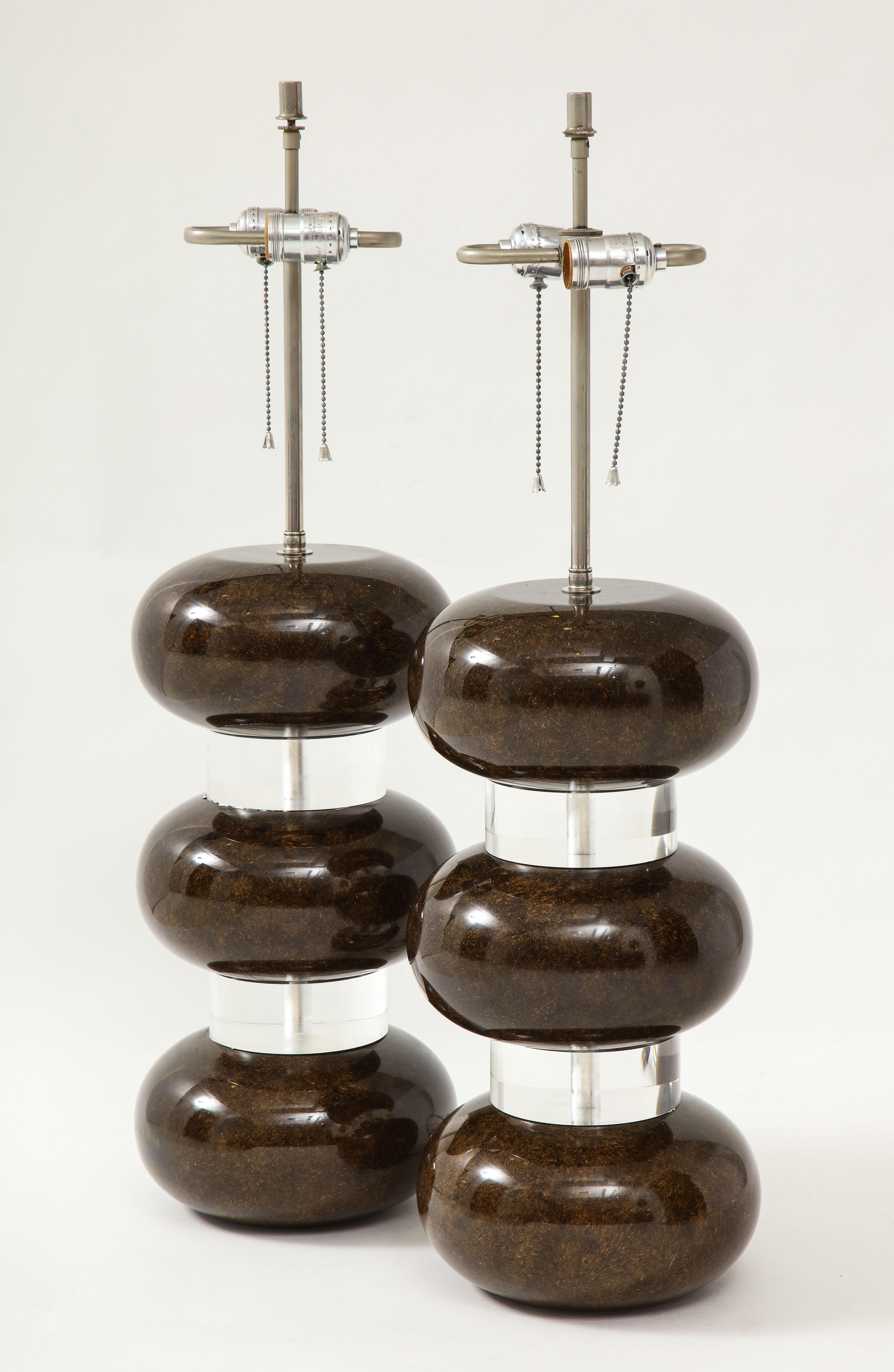 Late 20th Century Karl Springer Clear and Marbleized Brown Bubble Lamps For Sale