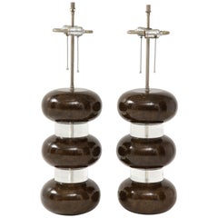 Retro Karl Springer Clear and Marbleized Brown Bubble Lamps