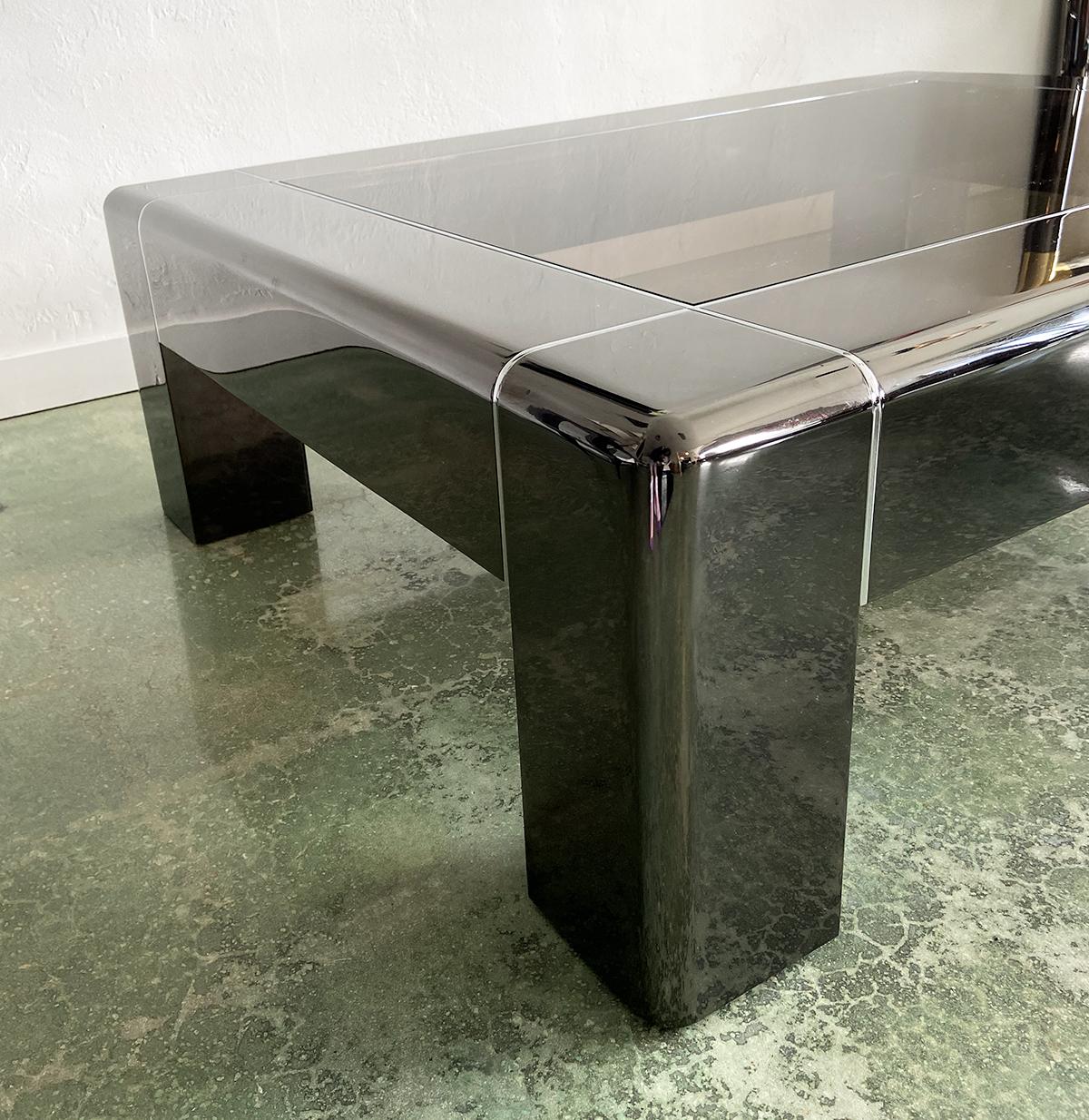 Modern Karl Springer Cocktail or Coffee Table in Gunmetal and Polished Steel, 1980s