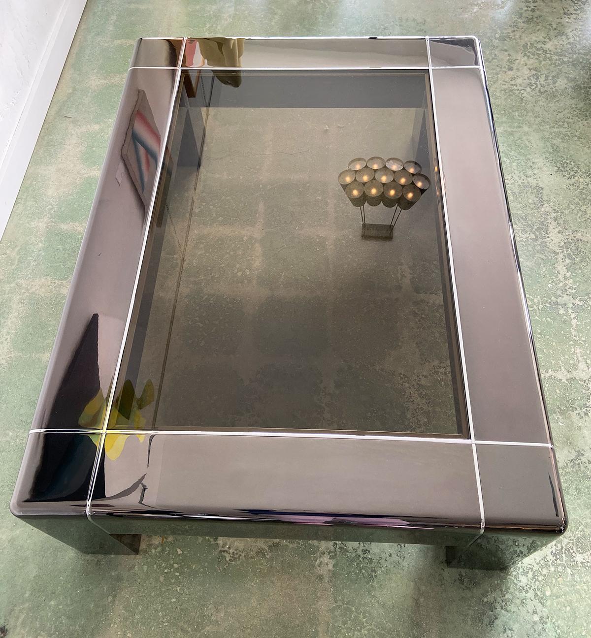 American Karl Springer Cocktail or Coffee Table in Gunmetal and Polished Steel, 1980s