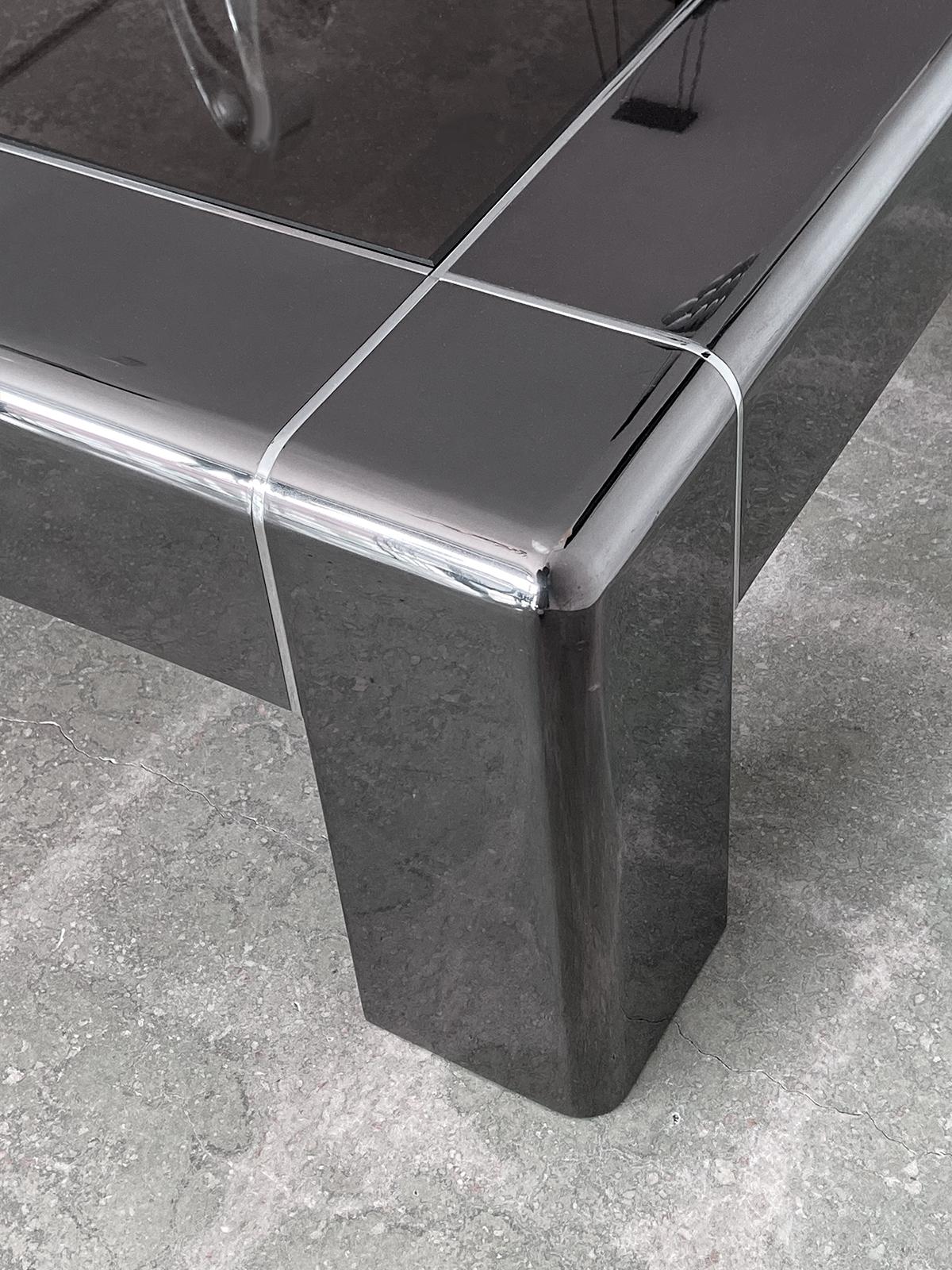 Karl Springer Cocktail or Coffee Table in Gunmetal and Polished Steel, 1980s In Excellent Condition In Ft Lauderdale, FL
