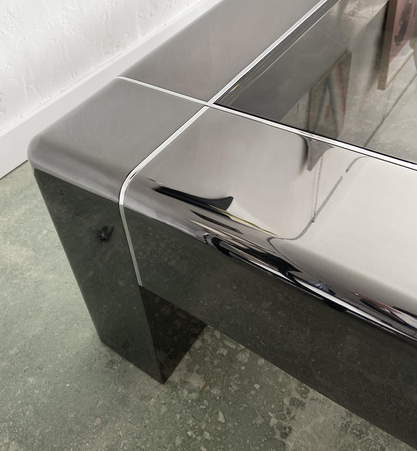 Late 20th Century Karl Springer Cocktail or Coffee Table in Gunmetal and Polished Steel, 1980s