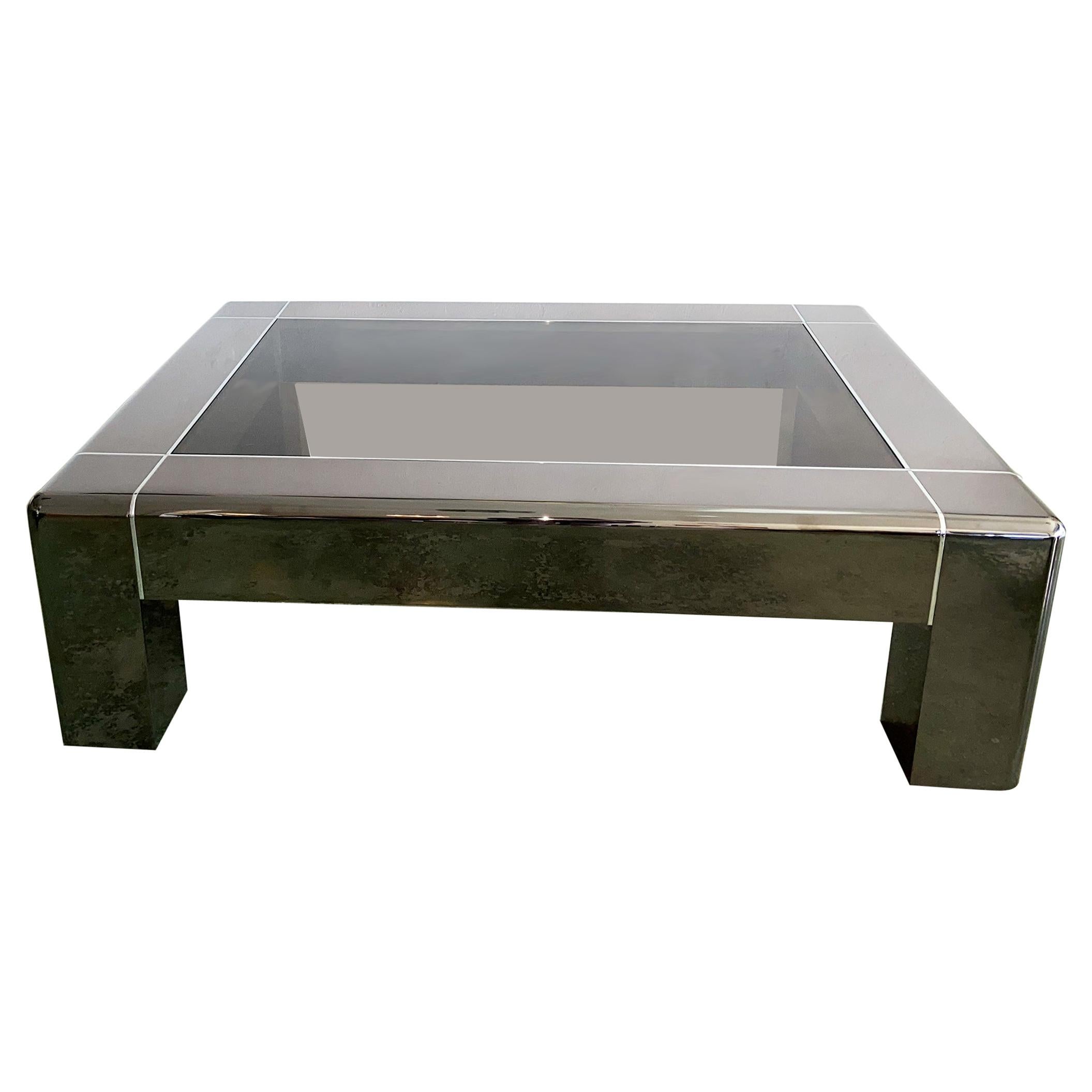Karl Springer Cocktail or Coffee Table in Gunmetal and Polished Steel, 1980s
