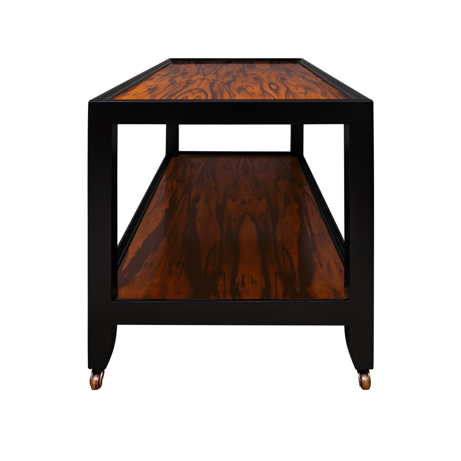 Modern Karl Springer Coffee Table in Figured Zebrawood and Black Lacquer 1980s For Sale