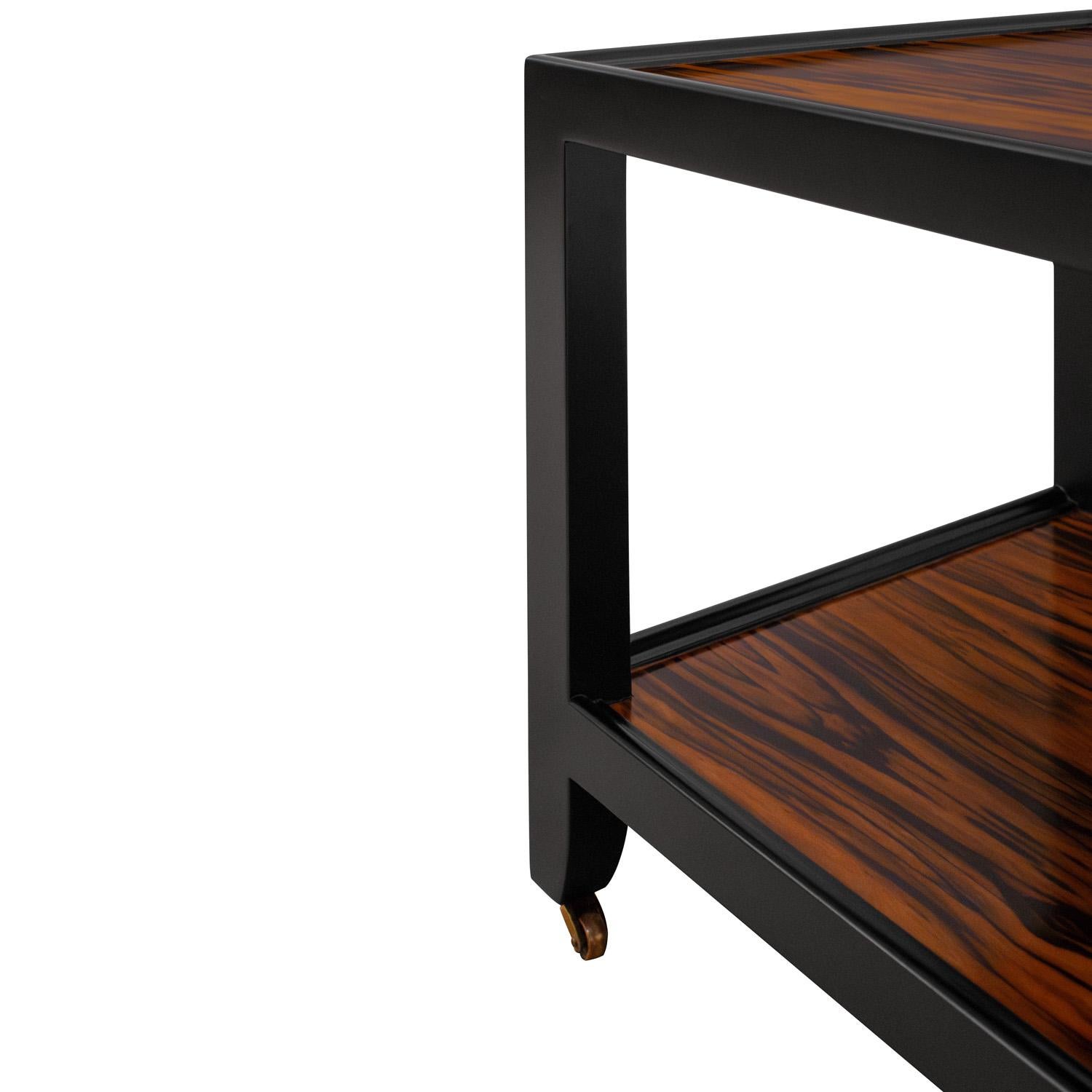 Hand-Crafted Karl Springer Coffee Table in Figured Zebrawood and Black Lacquer 1980s For Sale