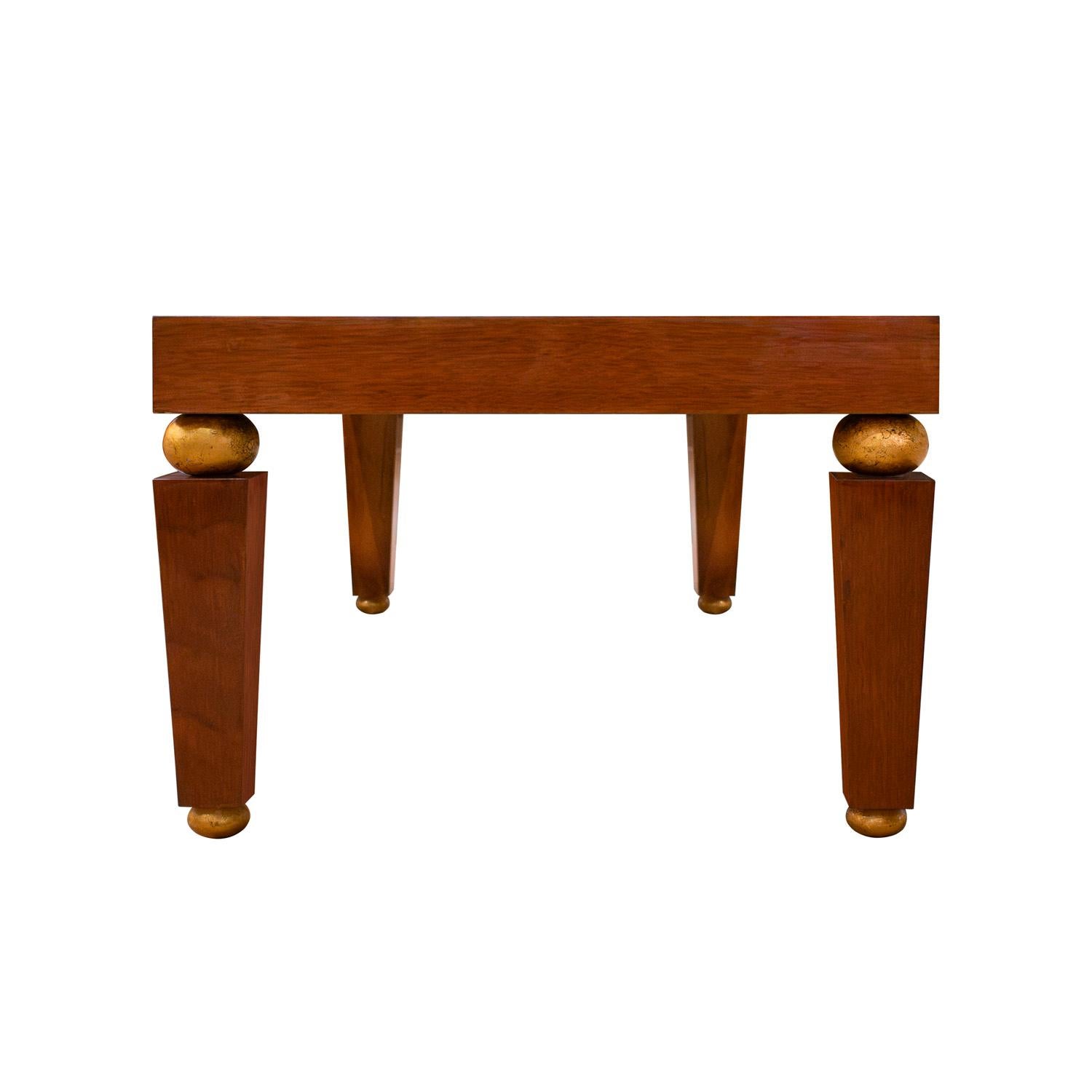 Moderne Table basse en noyer avec ébène de Macassar et feuille d'or Karl Springer 1980 en vente