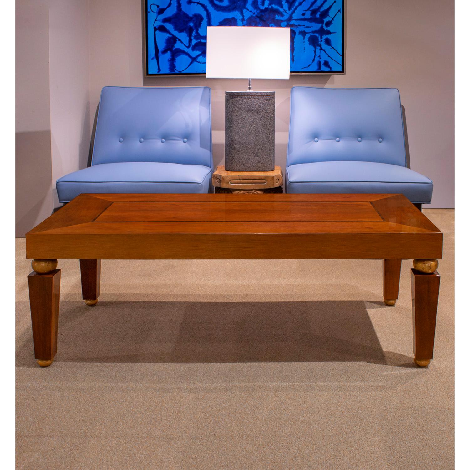 Fin du 20e siècle Table basse en noyer avec ébène de Macassar et feuille d'or Karl Springer 1980 en vente