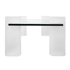 Karl Springer Coffee Table with 4 Sand Blasted Lucite Legs 1980s 'Signed'