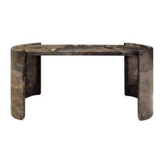 Karl Springer Console Table In Dark Brown Lacquered Goat Skin 1980