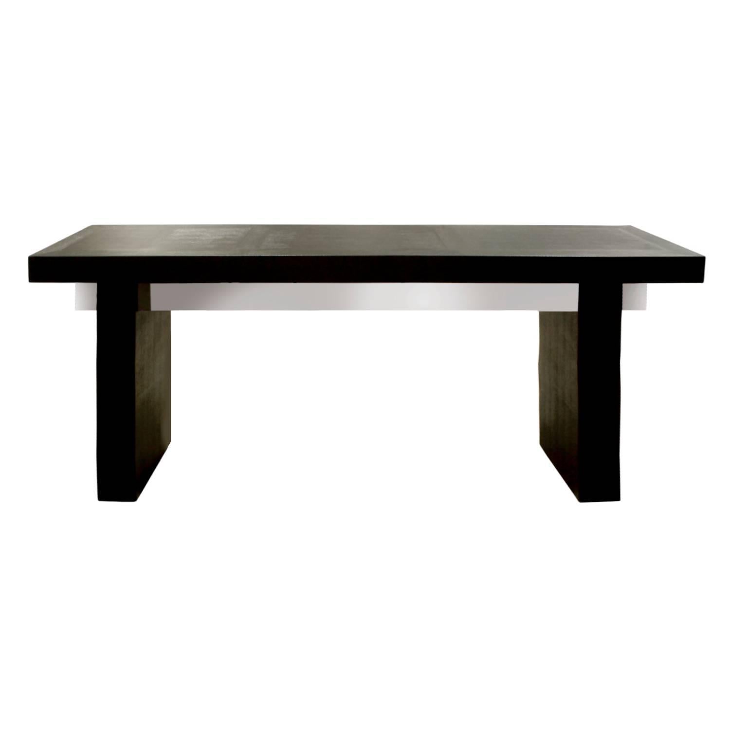 American Karl Springer Console Table in Embossed Lizard Leather and Gun Metal, 1986