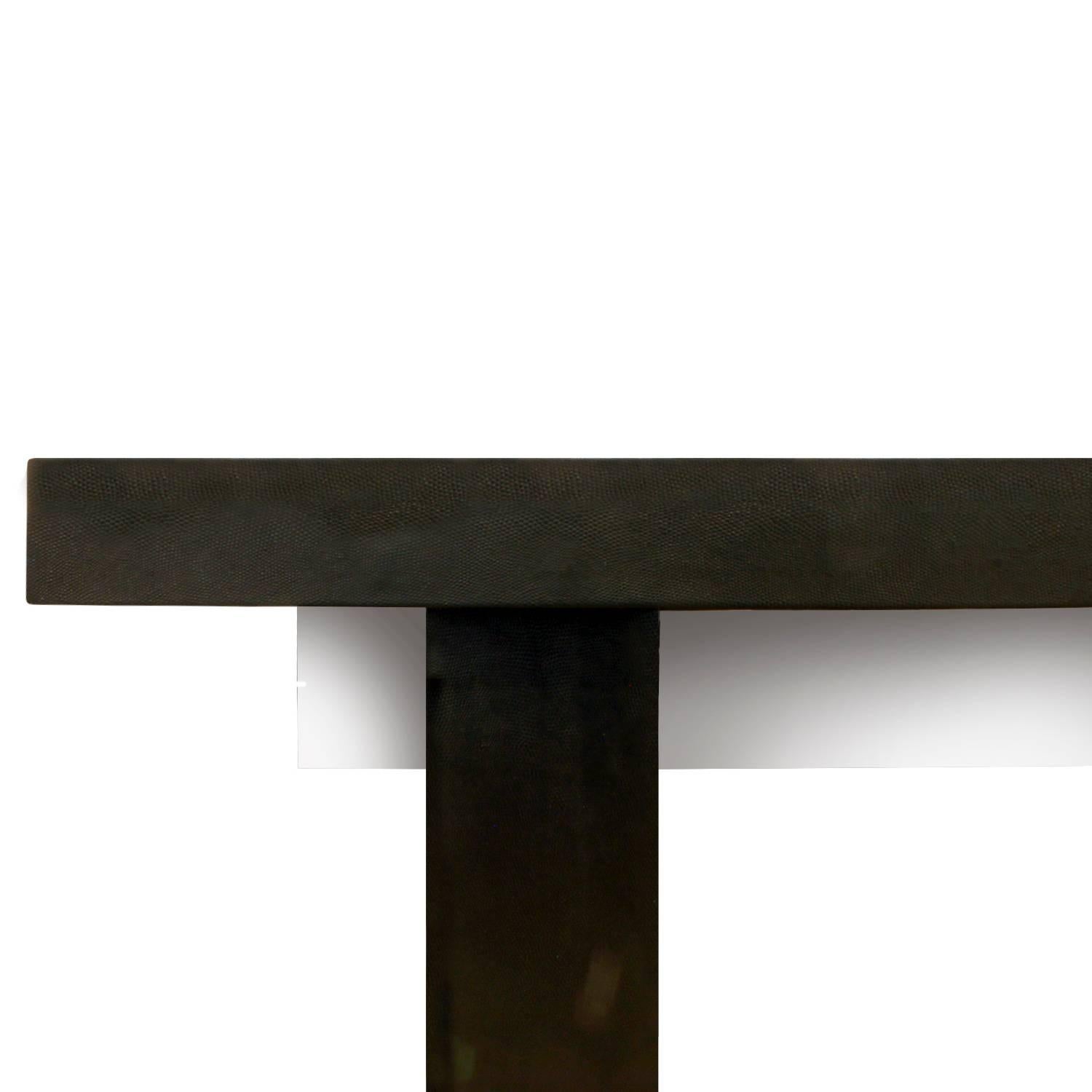 Late 20th Century Karl Springer Console Table in Embossed Lizard Leather and Gun Metal, 1986