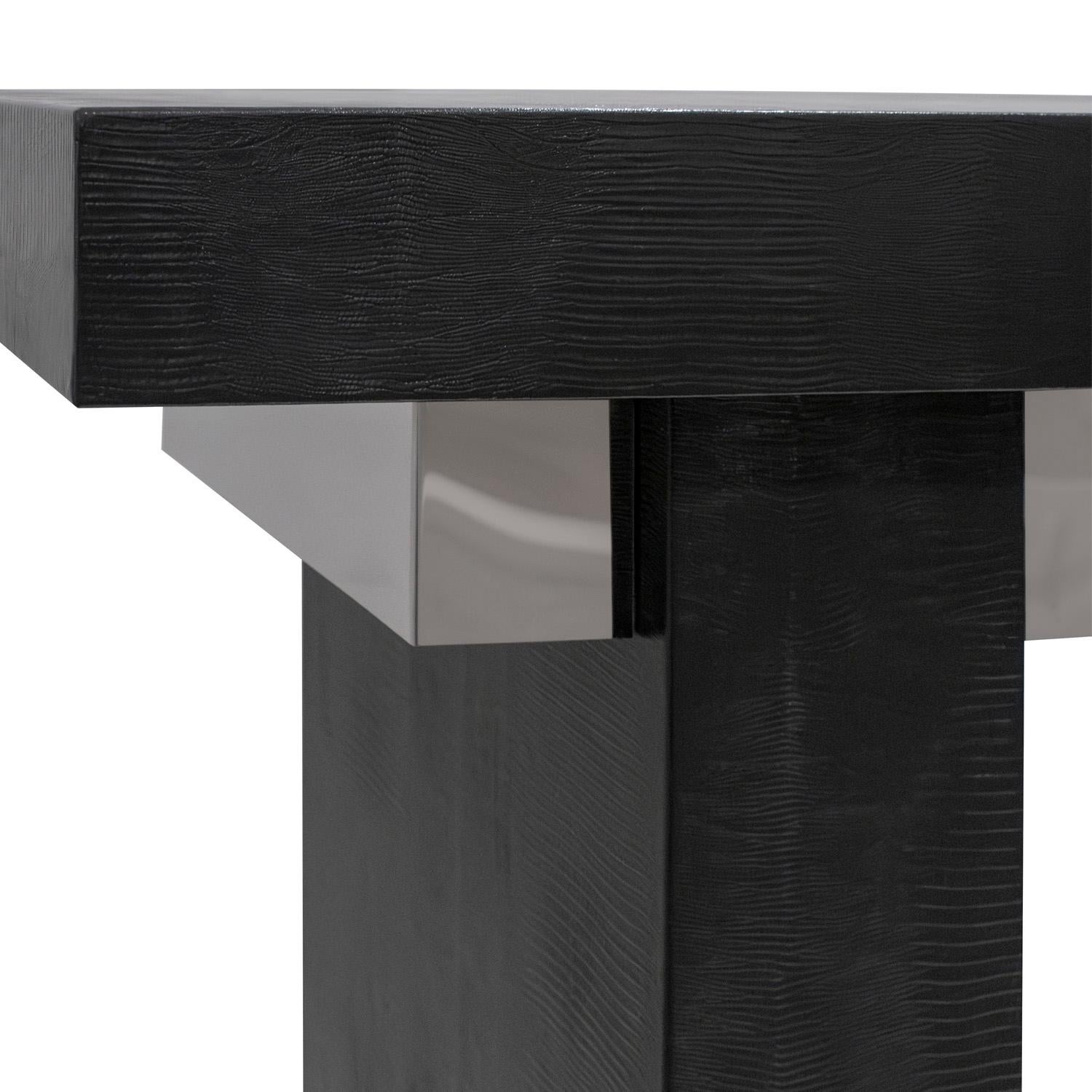 Hand-Crafted Karl Springer Console Table in Embossed Lizard Leather with Chrome Drawers 1970s For Sale