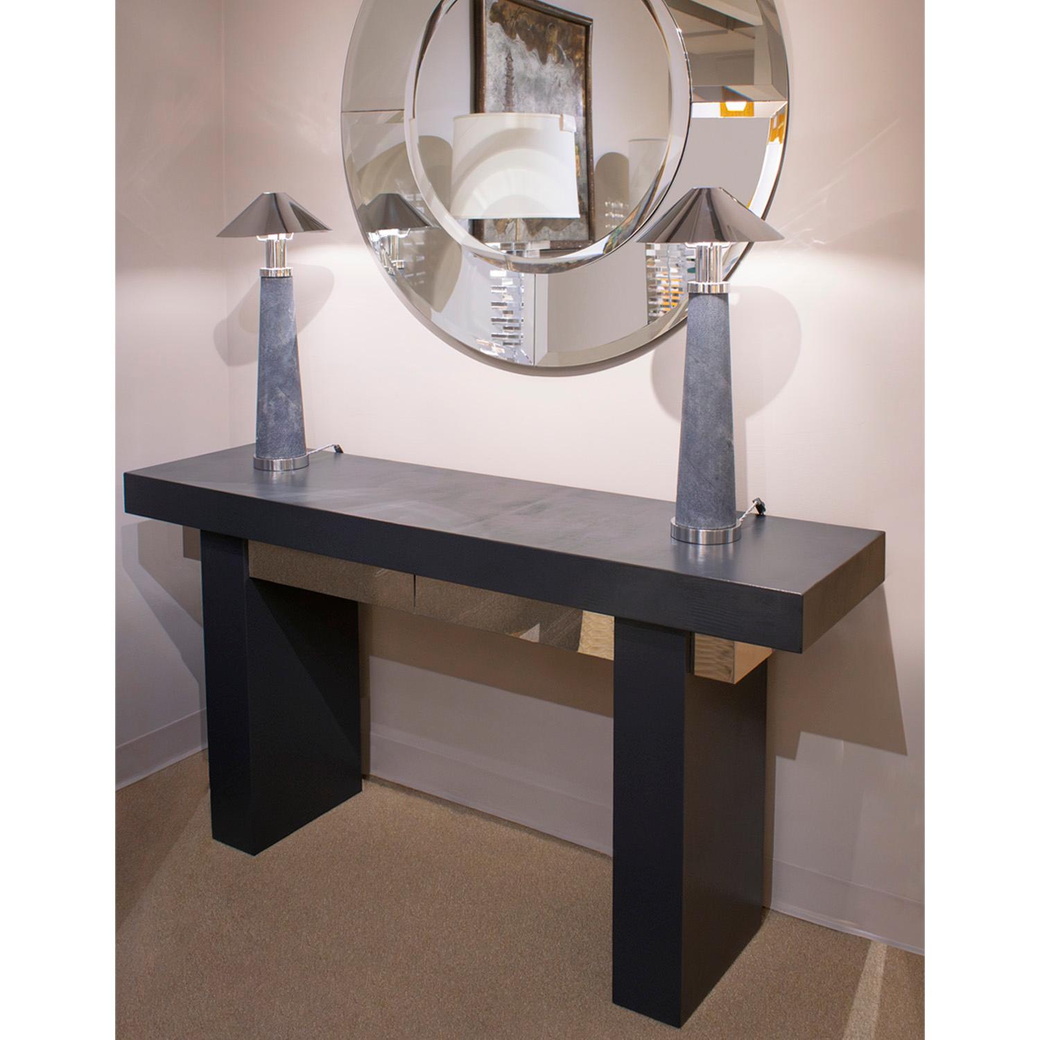 Late 20th Century Karl Springer Console Table in Embossed Lizard Leather with Chrome Drawers 1970s For Sale
