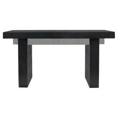 Vintage Karl Springer Console Table in Embossed Lizard Leather with Chrome Drawers 1970s