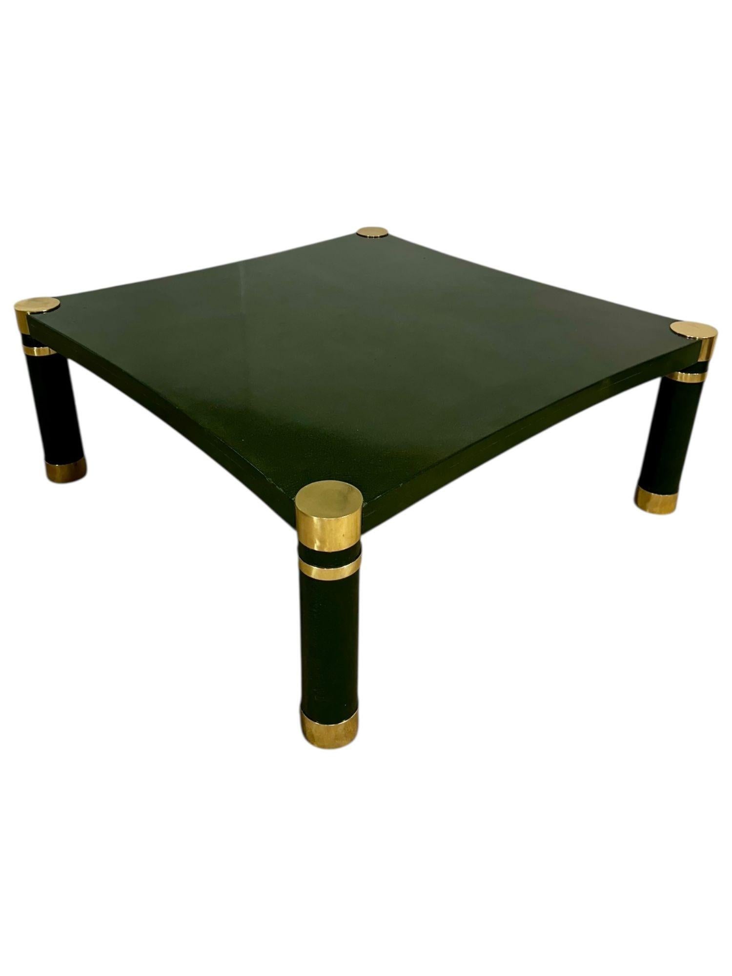 American Karl Springer Crackle Lacquer and Brass Coffee Table, 1970 For Sale