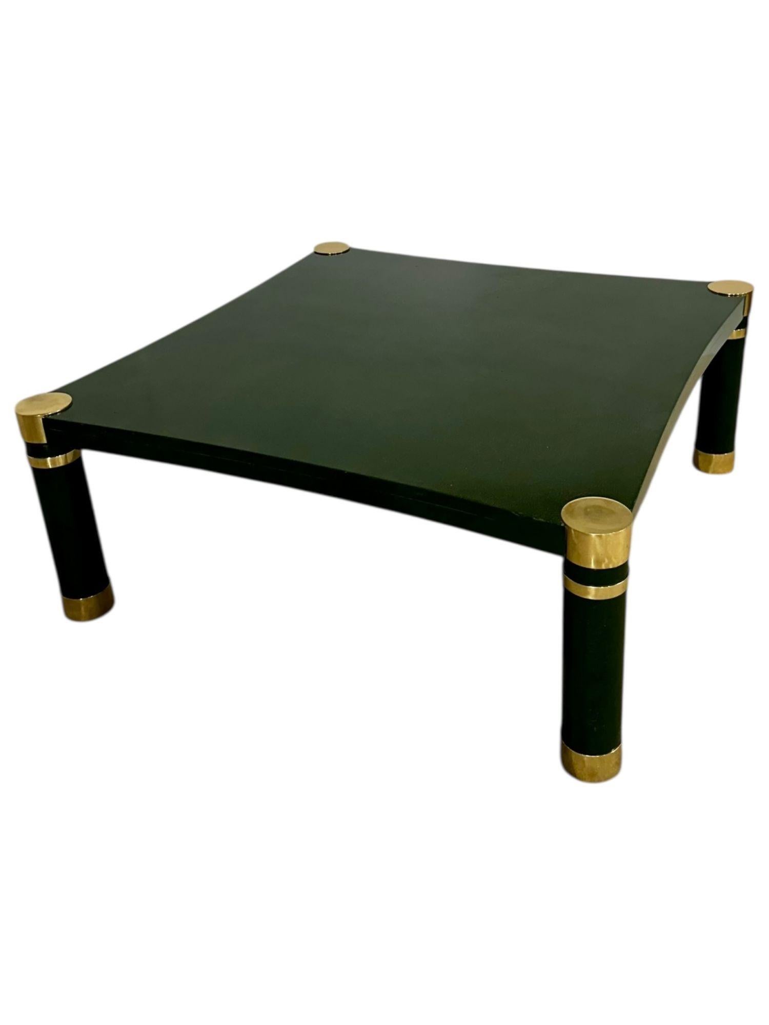 Karl Springer Crackle Lacquer and Brass Coffee Table, 1970 In Good Condition For Sale In Chicago, IL