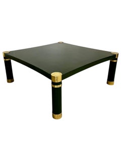 Karl Springer Green Crackle Lacquer and Brass Coffee Table, 1970