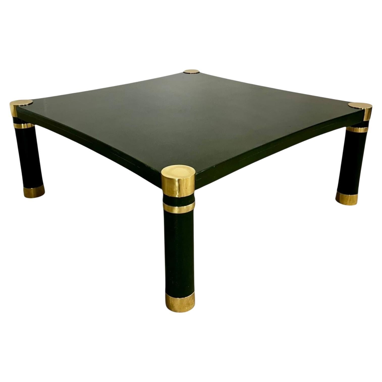 Karl Springer Crackle Lacquer and Brass Coffee Table, 1970 For Sale