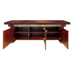 Karl Springer Credenza in Lacquered Mahogany with Oxidized Bronze Doors, 1980s